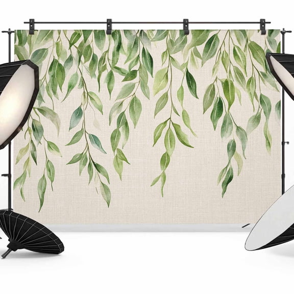 10x8ft Photo Backdrop, Green Leaves Vines Soft Polyester Backdrop Curtains Photography Backdrops, Vintage Country Pastoral Plants Brushed Background for Photoshoots Studio Video Portrait Parties