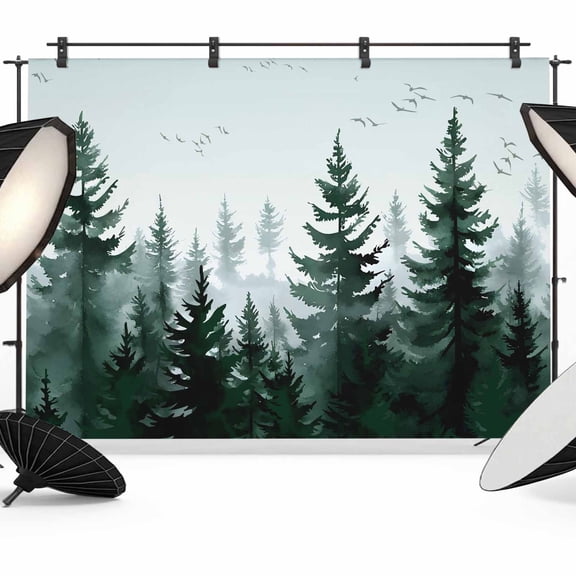 10x8ft Photo Backdrop, Green Mist Forest Soft Polyester Backdrop Curtains Photography Backdrops, Farmhouse Trees Nature Landscape Brushed Background for Photoshoots Studio Video Portrait Parties