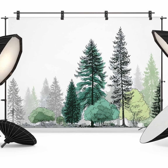 10x8ft Photo Backdrop, Green Pine Tree Soft Polyester Backdrop Curtains Photography Backdrops, Farmhouse Nature Forest Landscape Brushed Background for Photoshoots Studio Video Portrait Parties