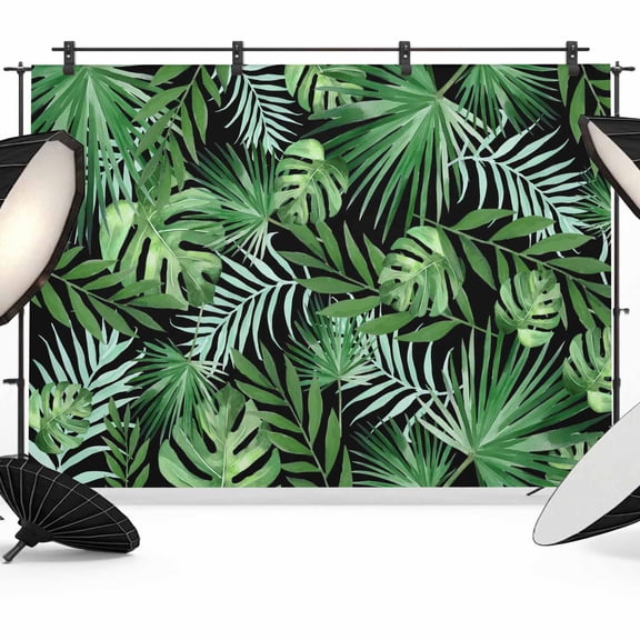 10x8ft Photo Backdrop, Green Tropical Botanical Soft Polyester Backdrop Curtains Photography Backdrops, Summer Monstera Palm Leaves Black Brushed Background for Photoshoots Studio Video Portrait