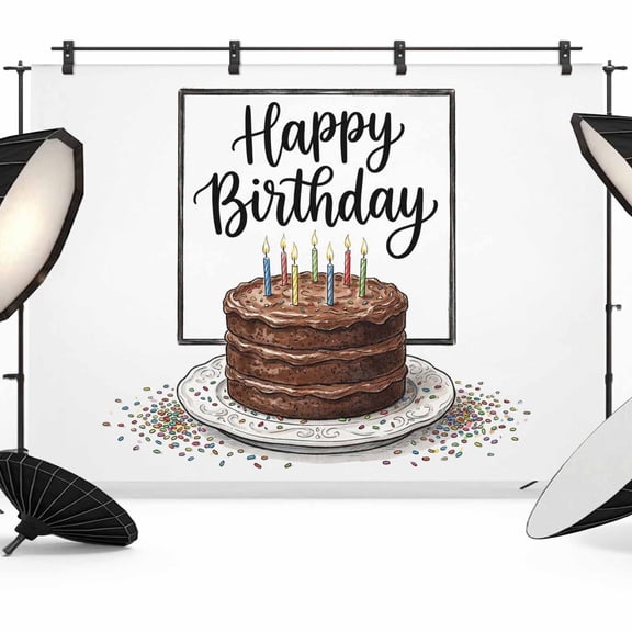 10x8ft Photo Backdrop, Happy Birthday Soft Polyester Backdrop Curtains Photography Backdrops, Brown Chocolate Cake Colorful Candles Brushed Background for Photoshoots Studio Video Portrait Parties