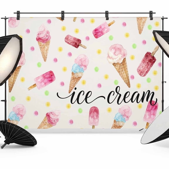 10x8ft Photo Backdrop, Ice Cream Soft Polyester Backdrop Curtains Photography Backdrops, Summer Pink Popsicle Colorful Polka Dots Brushed Background for Photoshoots Studio Video Portrait Parties