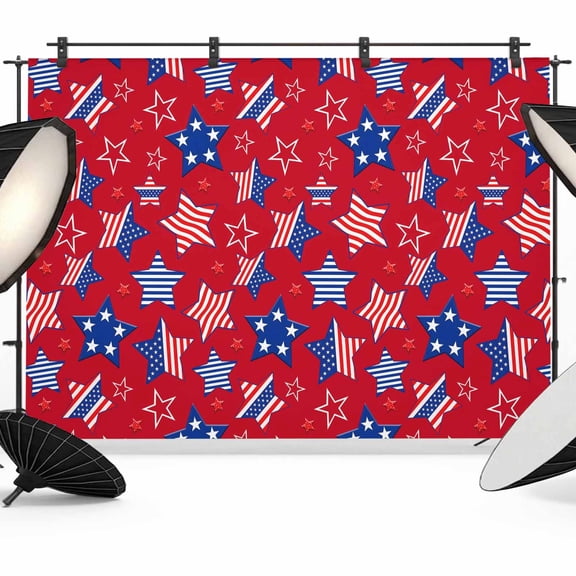 10x8ft Photo Backdrop, Independence Day Soft Polyester Backdrop Curtains Photography Backdrops, America Red Blue Stars Anniversary Brushed Background for Photoshoots Studio Video Portrait Parties