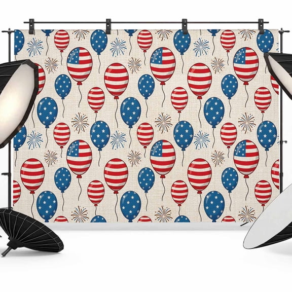 10x8ft Photo Backdrop, Independence Day Soft Polyester Backdrop Curtains Photography Backdrops, American Flag Balloon Firework Linen Brushed Background for Photoshoots Studio Video Portrait Parties