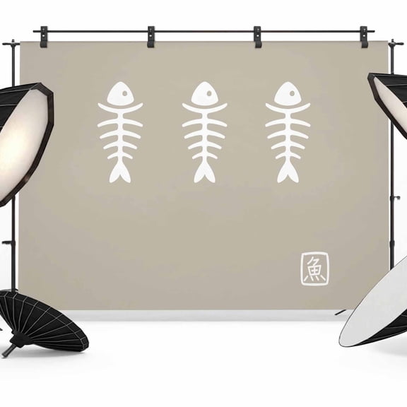 10x8ft Photo Backdrop, Japanese Fish Soft Polyester Backdrop Curtains Photography Backdrops, Abstract Cartoon Beige Brushed Background for Photoshoots Studio Video Portrait Parties