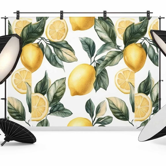 10x8ft Photo Backdrop, Lemon Soft Polyester Backdrop Curtains Photography Backdrops, Summer Yellow Fruit Country Spring Leaf Plant Brushed Background for Photoshoots Studio Video Portrait Parties
