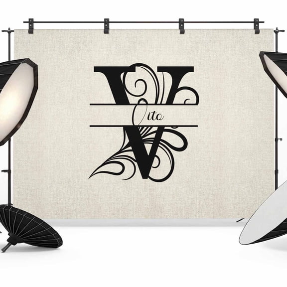 10x8ft Photo Backdrop, Letter V Soft Polyester Backdrop Curtains Photography Backdrops, Monogram Words Brushed Background for Photoshoots Studio Video Portrait Parties