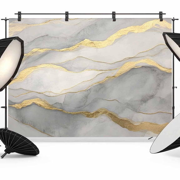 10x8ft Photo Backdrop, Marble Grey Soft Polyester Backdrop Curtains Photography Backdrops, Modern Gold Luxury Neutral Texture Brushed Background for Photoshoots Studio Video Portrait Parties