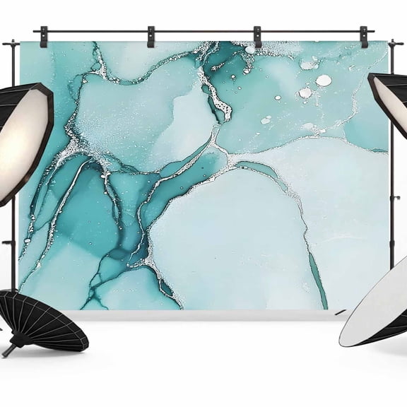 10x8ft Photo Backdrop, Marble Turquoise Soft Polyester Backdrop Curtains Photography Backdrops, Abstract Nature Cracks Silver Wavy Brushed Background for Photoshoots Studio Video Portrait Parties