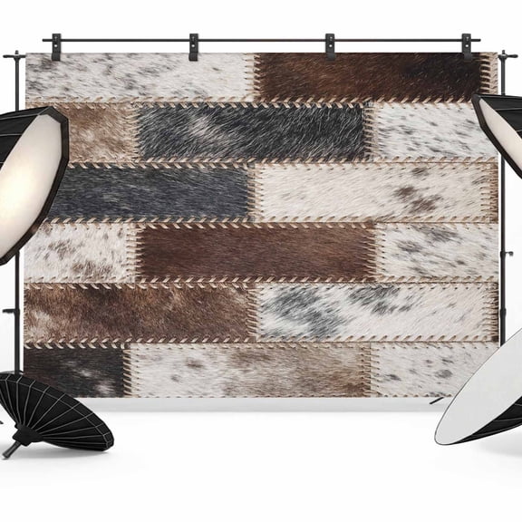 10x8ft Photo Backdrop, Modern Cow Print Soft Polyester Backdrop Curtains Photography Backdrops, Country Patchwork Cowhide Fur Brown Grey Brushed Background for Photoshoots Studio Video Portrait Party