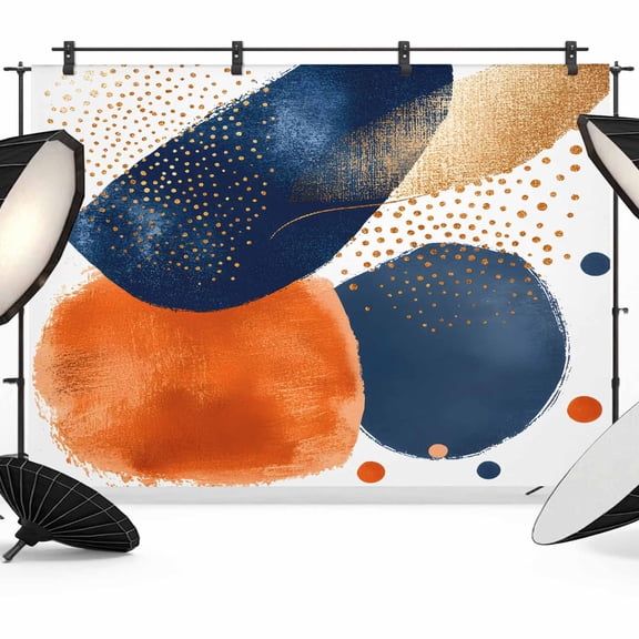 10x8ft Photo Backdrop, Navy Blue Burnt Orange Soft Polyester Backdrop Curtains Photography Backdrops, Artwork Geometric Contemporary Brushed Background for Photoshoots Studio Video Portrait Parties