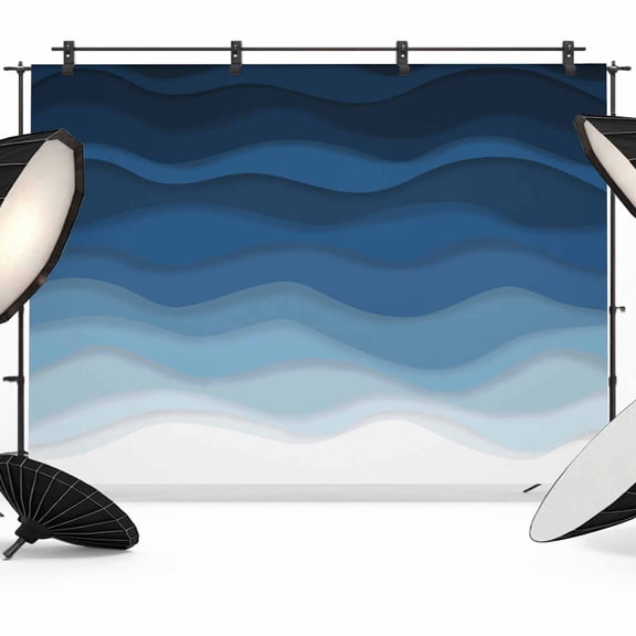 10x8ft Photo Backdrop, Navy Blue Ombre Soft Polyester Backdrop Curtains Photography Backdrops, Modern Moire Wave Gradient Brushed Background for Photoshoots Studio Video Portrait Parties