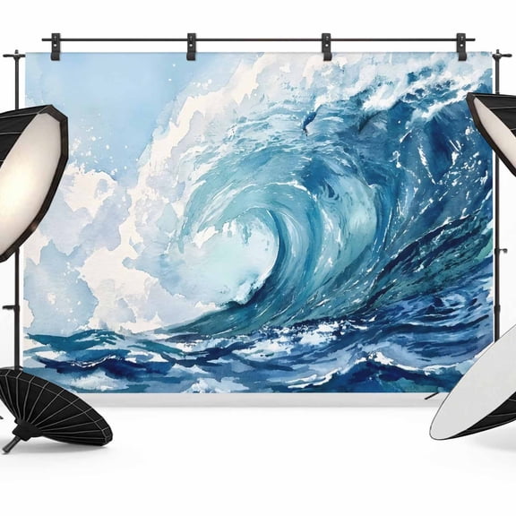 10x8ft Photo Backdrop, Ocean Waves Soft Polyester Backdrop Curtains Photography Backdrops, Summer Nautical Coastal Seawater Blue Brushed Background for Photoshoots Studio Video Portrait Parties