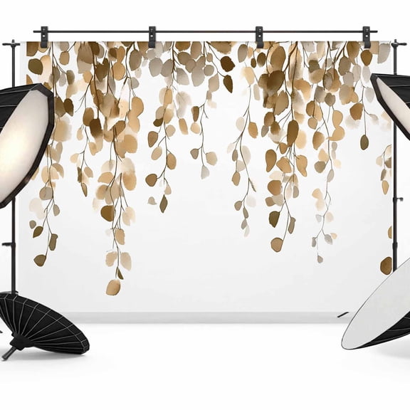 10x8ft Photo Backdrop, Orange Eucalyptus Leaves Soft Polyester Backdrop Curtains Photography Backdrops, Weeping Spring Botanical Summer Brushed Background for Photoshoots Studio Portrait Parties