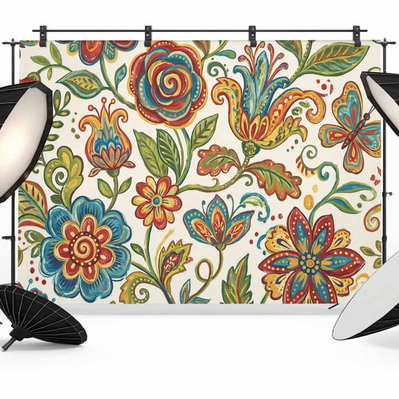 10x8ft Photo Backdrop, Paisley Boho Floral Soft Polyester Backdrop Curtains Photography Backdrops, Vintage Flowers Botanical Brushed Background for Photoshoots Studio Video Portrait Parties