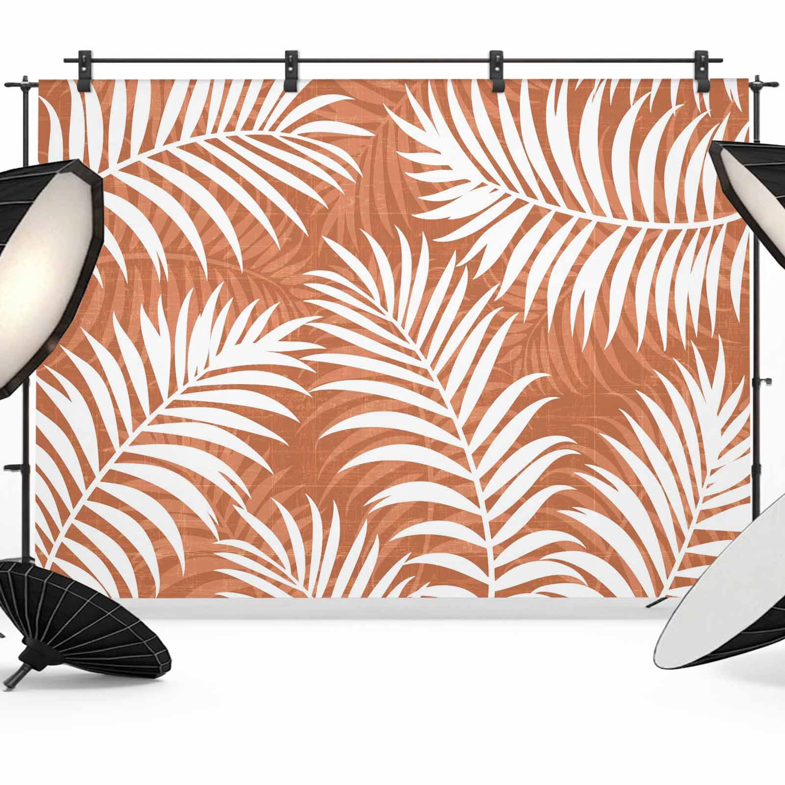 10x8ft Photo Backdrop, Palm Leaves Burnt Orange Soft Polyester Backdrop ...
