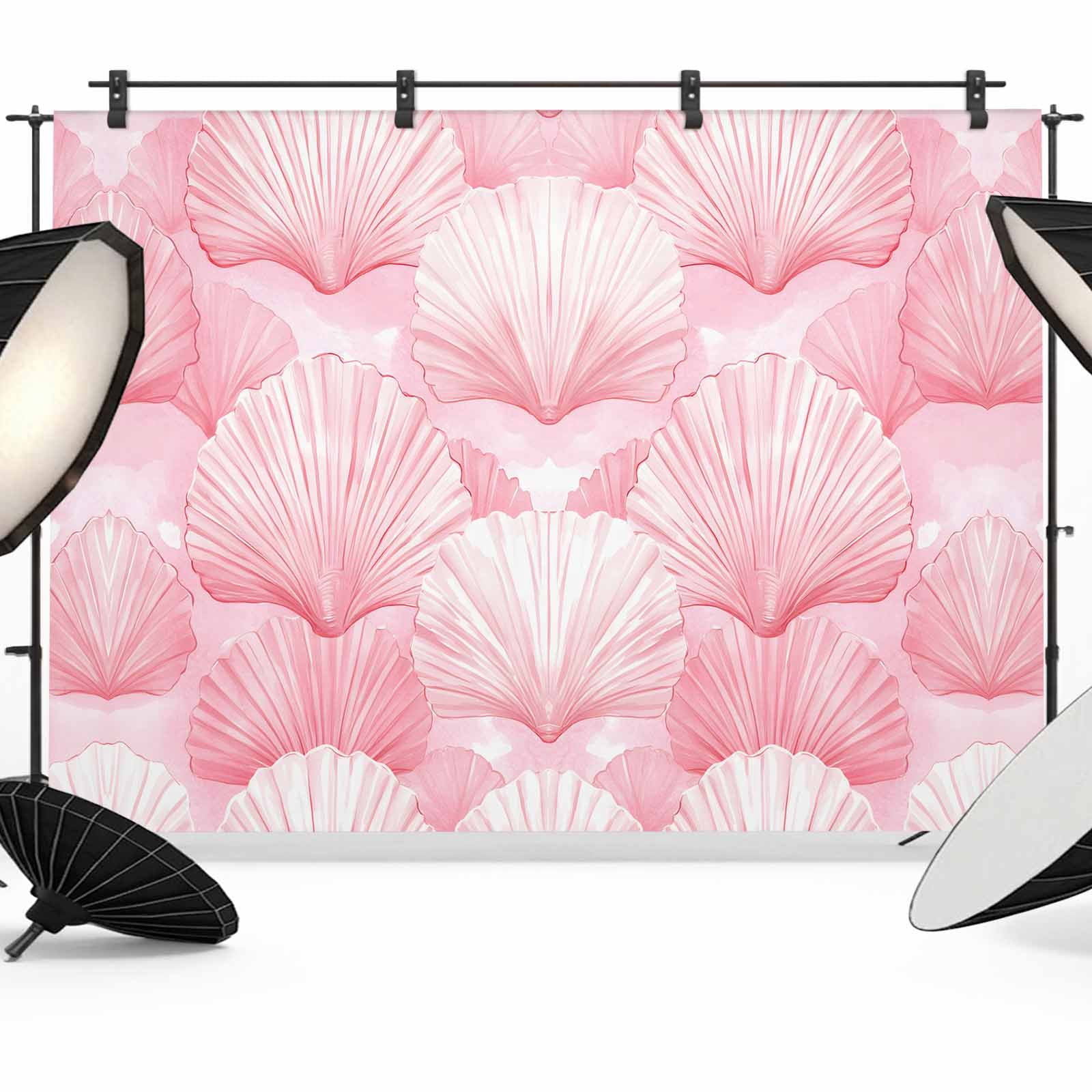 Shell Backdrop 2d 10x8ft Photo Backdrop, Pink Coastal Shell Soft Polyester Backdrop ...