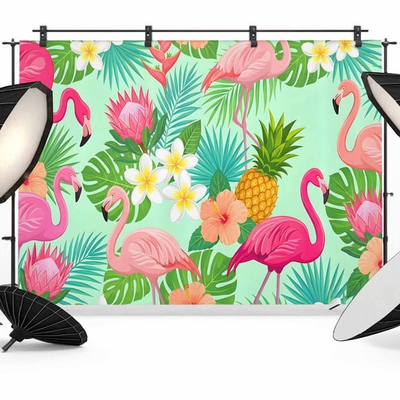 10x8ft Photo Backdrop, Pink Flamingo Soft Polyester Backdrop Curtains Photography Backdrops, Summer Botanical Tropical Floral Brushed Background for Photoshoots Studio Video Portrait Parties