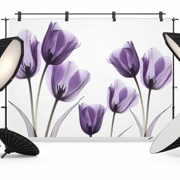 10x8ft Photo Backdrop, Purple Tulip Floral Soft Polyester Backdrop Curtains Photography Backdrops, Pastel Country White Wildflower Brushed Background for Photoshoots Studio Video Portrait Parties