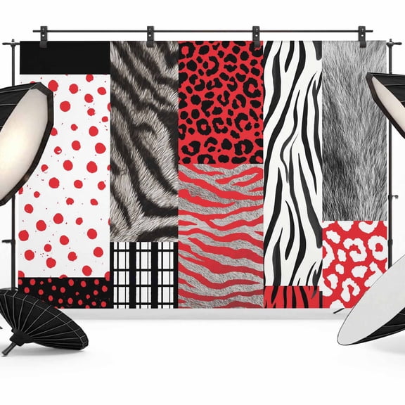 10x8ft Photo Backdrop, Red Black Animal Print Soft Polyester Backdrop Curtains Photography Backdrops, Zebra Leopard Plaid Tiger Stripes Brushed Background for Photoshoots Studio Video Portrait Party