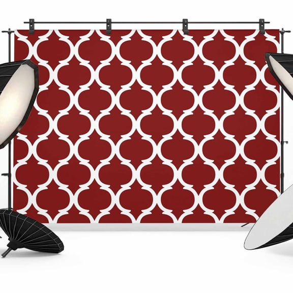 10x8ft Photo Backdrop, Red Morocco Pattern Soft Polyester Backdrop Curtains Photography Backdrops, Modern White Geometric Moroccan Art Brushed Background for Photoshoots Studio Video Portrait Parties