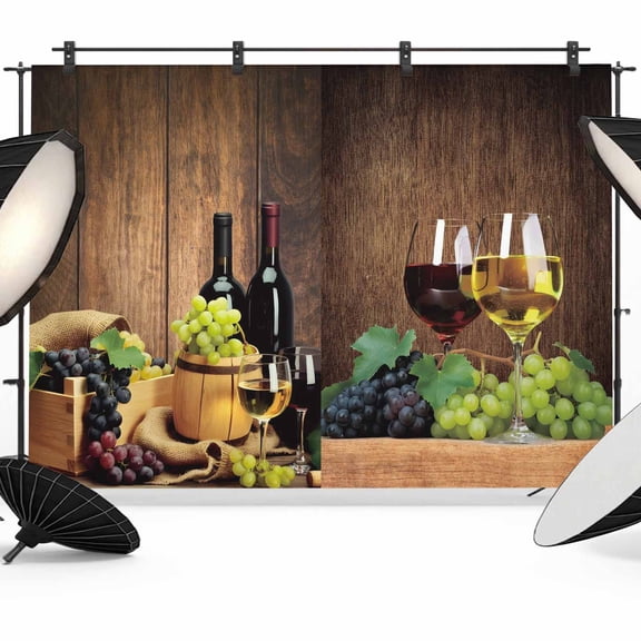 10x8ft Photo Backdrop, Red Wine Soft Polyester Backdrop Curtains Photography Backdrops, Grapes Glasses Country Wooden Farmhouse Brushed Background for Photoshoots Studio Video Portrait Parties