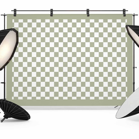 10x8ft Photo Backdrop, Sage Green Plaid Soft Polyester Backdrop Curtains Photography Backdrops, Farmhouse Green White Checkered Lace Brushed Background for Photoshoots Studio Video Portrait Parties
