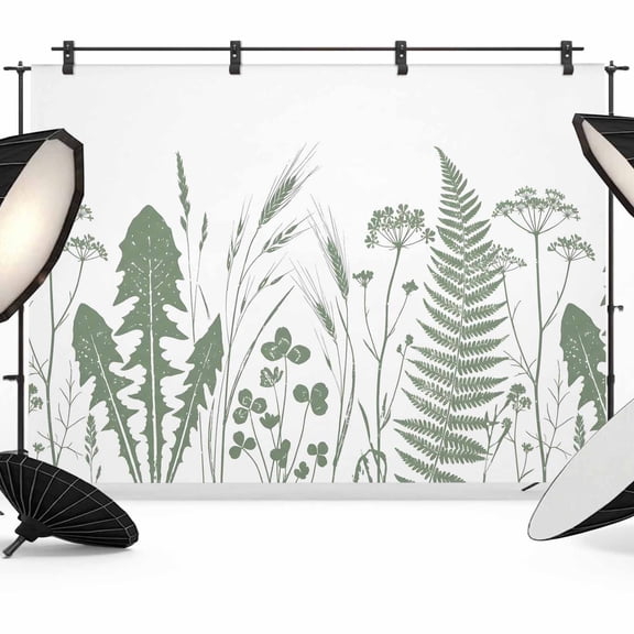 10x8ft Photo Backdrop, Sage Green Wild Grasses Soft Polyester Backdrop Curtains Photography Backdrops, Farmhouse Botanical Leaves Brushed Background for Photoshoots Studio Video Portrait Parties