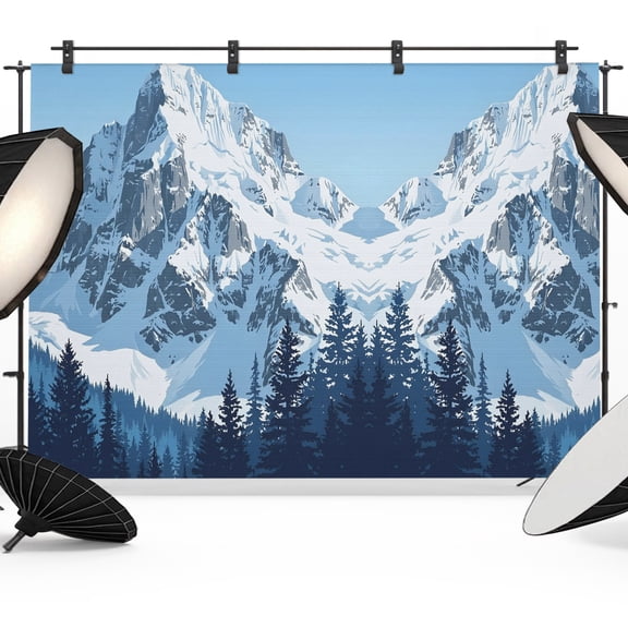 10x8ft Photo Backdrop, Snowy Peak Soft Polyester Backdrop Curtains Photography Backdrops, Pine Forest Winter Mountain Evergreen Trees Brushed Background for Photoshoots Studio Video Portrait Parties
