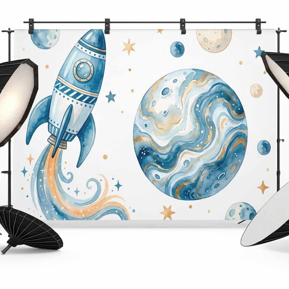 10x8ft Photo Backdrop, Space Rocket Soft Polyester Backdrop Curtains Photography Backdrops, Modena Abstract Universe Stars Planet Brushed Background for Photoshoots Studio Video Portrait Parties