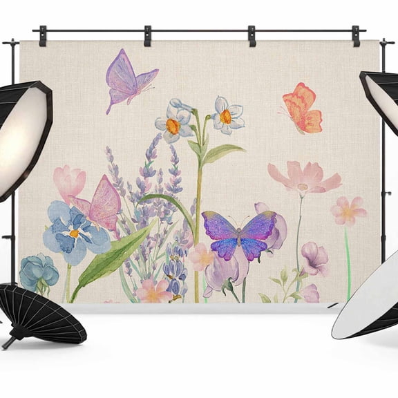 10x8ft Photo Backdrop, Spring Colorful Floral Soft Polyester Backdrop Curtains Photography Backdrops, Watercolor Butterfly Brushed Background for Photoshoots Studio Video Portrait Parties