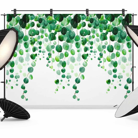 10x8ft Photo Backdrop, Spring Leaves Soft Polyester Backdrop Curtains Photography Backdrops, Green Pastoral Botanical Gradient Leaf Brushed Background for Photoshoots Studio Video Portrait Parties