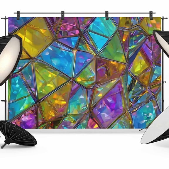 10x8ft Photo Backdrop, Stained Glass Soft Polyester Backdrop Curtains Photography Backdrops, Vintage Abstarct Geometric Pattern Art Brushed Background for Photoshoots Studio Video Portrait Parties