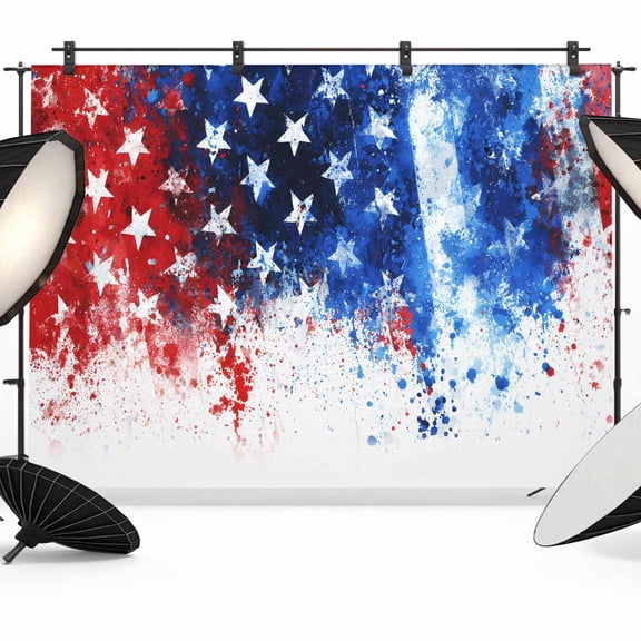 10x8ft Photo Backdrop, Stars Independence Day Soft Polyester Backdrop Curtains Photography Backdrops, 4th of July Watercolor Brushed Background for Photoshoots Studio Video Portrait Parties