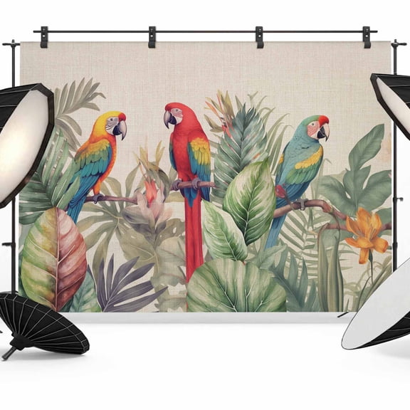 10x8ft Photo Backdrop, Summer Botanical Soft Polyester Backdrop Curtains Photography Backdrops, Rustic Tropical Plants Birds Brushed Background for Photoshoots Studio Video Portrait Parties