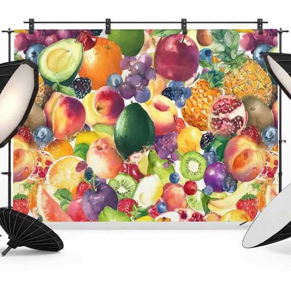 10x8ft Photo Backdrop, Summer Fruits Soft Polyester Backdrop Curtains Photography Backdrops, Watercolor Colorful Fruits Brushed Background for Photoshoots Studio Video Portrait Parties