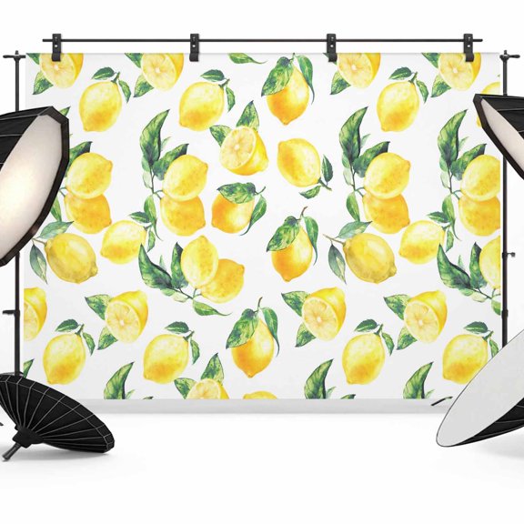 10x8ft Photo Backdrop, Summer Lemon Soft Polyester Backdrop Curtains Photography Backdrops, Green Botanical Yellow Fruits Brushed Background for Photoshoots Studio Video Portrait Parties