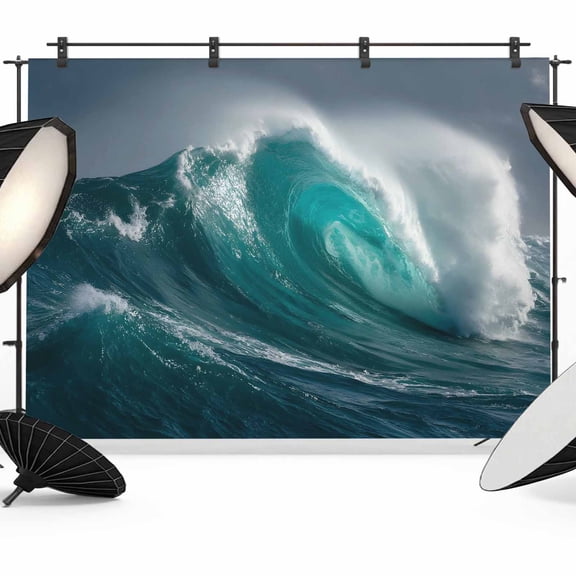 10x8ft Photo Backdrop, Teal Ocean Waves Soft Polyester Backdrop Curtains Photography Backdrops, Summer Surfing Nautical Seascape Brushed Background for Photoshoots Studio Video Portrait Parties