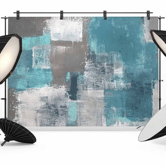 10x8ft Photo Backdrop, Turquoise Grey Soft Polyester Backdrop Curtains Photography Backdrops, Abstract Square Graffiti Modern Smear Brushed Background for Photoshoots Studio Video Portrait Parties