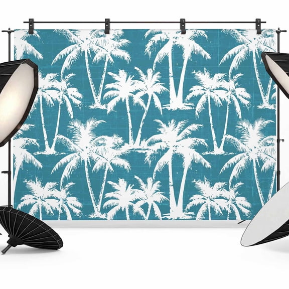 10x8ft Photo Backdrop, Turquoise Palm Tree Summer Soft Polyester Backdrop Curtains Photography Backdrops, Beach Tropical Coastal Brushed Background for Photoshoots Studio Video Portrait Parties