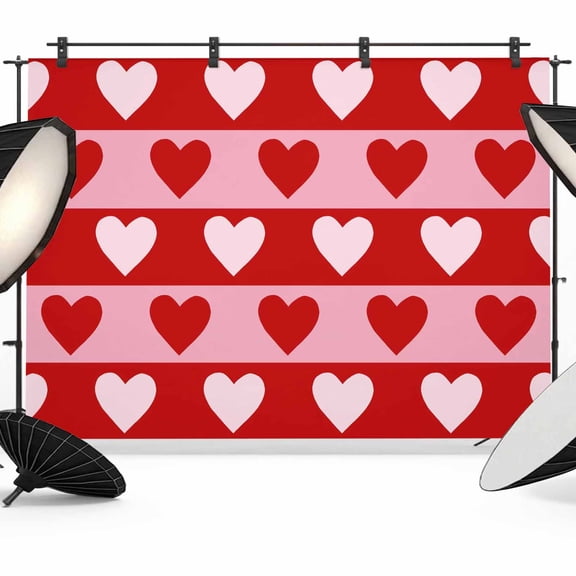 10x8ft Photo Backdrop, Valentine's Day Soft Polyester Backdrop Curtains Photography Backdrops, Romantic Pink Red Love Heart Stripes Brushed Background for Photoshoots Studio Video Portrait Parties