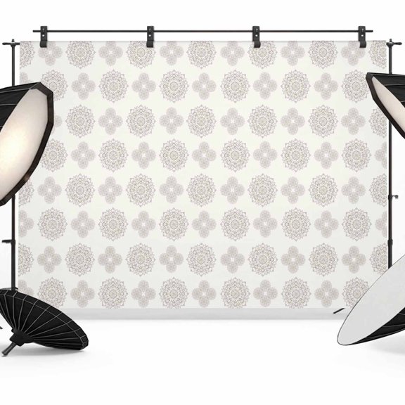 10x8ft Photo Backdrop, Vintage Bohemia Soft Polyester Backdrop Curtains Photography Backdrops, Gray Flowers Boho Pattern Cream Brushed Background for Photoshoots Studio Video Portrait Parties