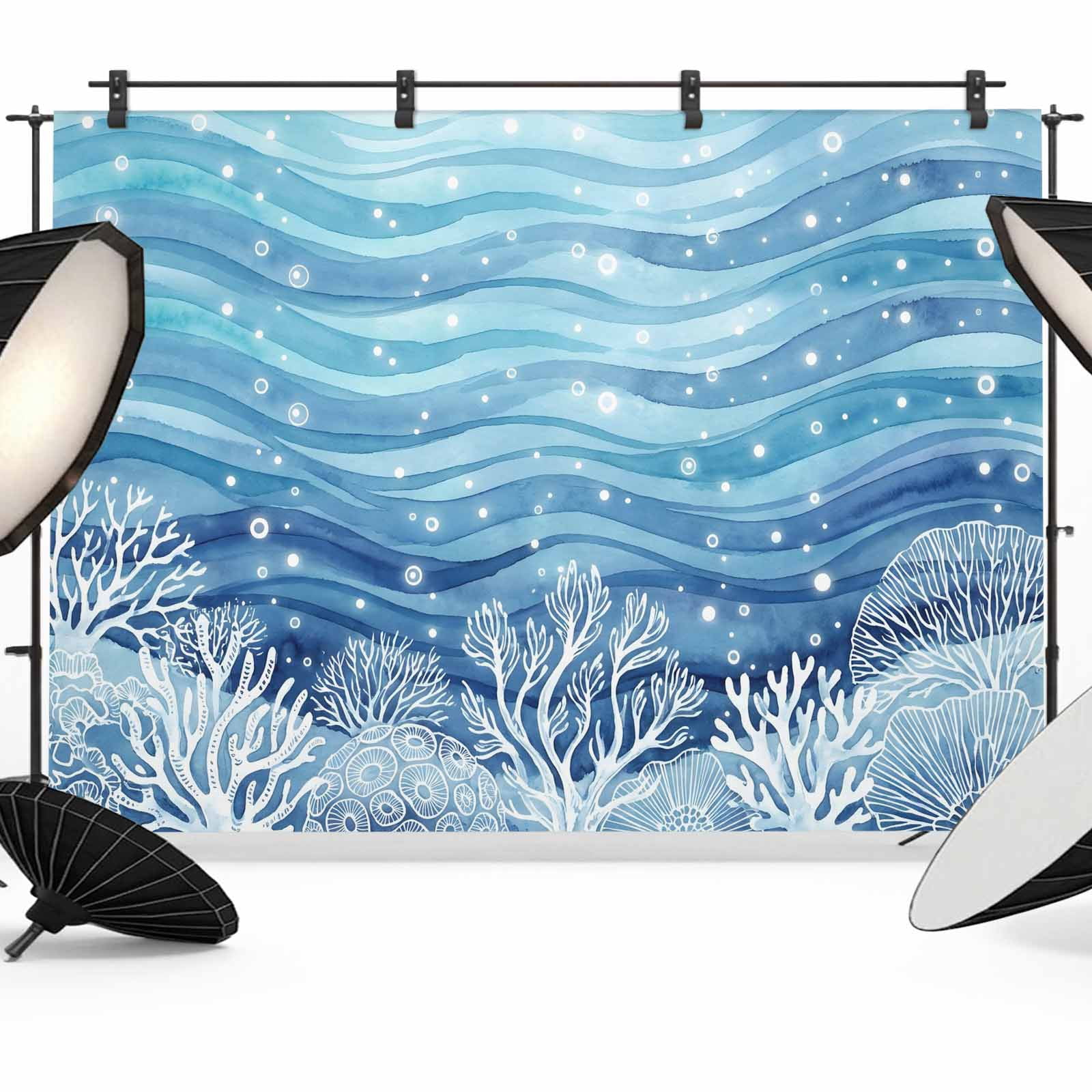 10x8ft Photo Backdrop, Watercolor Coastal Soft Polyester Backdrop ...