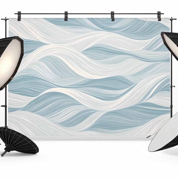 10x8ft Photo Backdrop, White Blue Ombre Stripe Soft Polyester Backdrop Curtains Photography Backdrops, Modern Abstract Moire Waves Brushed Background for Photoshoots Studio Video Portrait Parties