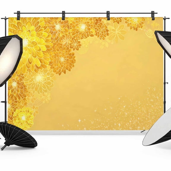 10x8ft Photo Backdrop, Yellow Golden Floral Soft Polyester Backdrop Curtains Photography Backdrops, Spring Summer Shiny Flowers Brushed Background for Photoshoots Studio Video Portrait Parties