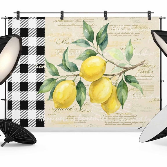 10x8ft Photo Backdrop, Yellow Lemons Soft Polyester Backdrop Curtains Photography Backdrops, Summer Botanical Fruit Buffalo Lattice Brushed Background for Photoshoots Studio Video Portrait Parties