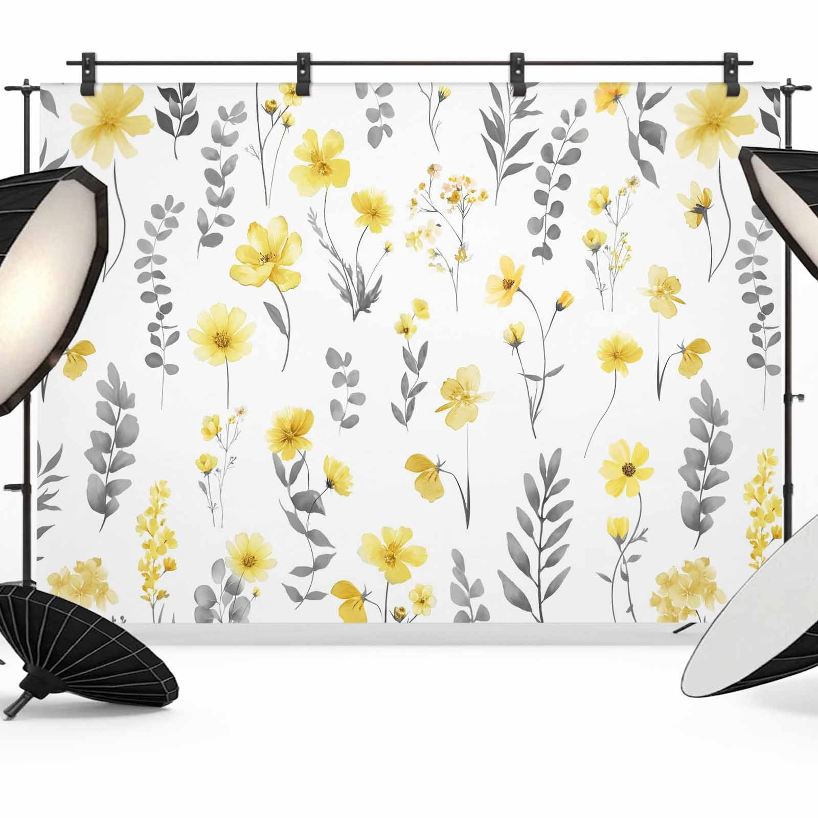 10x8ft Photo Backdrop, Yellow Spring Floral Soft Polyester Backdrop ...