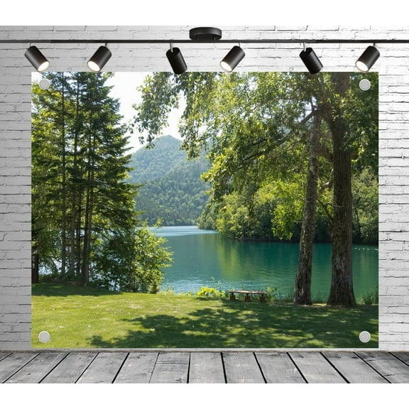 10x8ft Picturesque Lakeside Forest Backdrop Photoshoot Photo Backdrop Nature Scenery Background for Theme Party Wedding Birthday Baby Shower Decoration Banner Photo Booth Studio Props