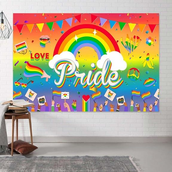 10x8ft Pride Day Backdrop, Happy Pride Month LGBTQ Party Rainbow Decorations Background, Gay Lesbian Transgender Love is Love Photo Backdrop Supplies for Outdoor Bar Street Parade Carnival Home Decor