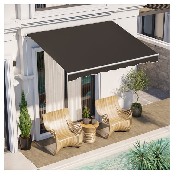 10x8ft Retractable Awning, Electric Patio Awning with Remote & Crank, UV Protection Sun Shade for Deck, Balcony, Yard - Black